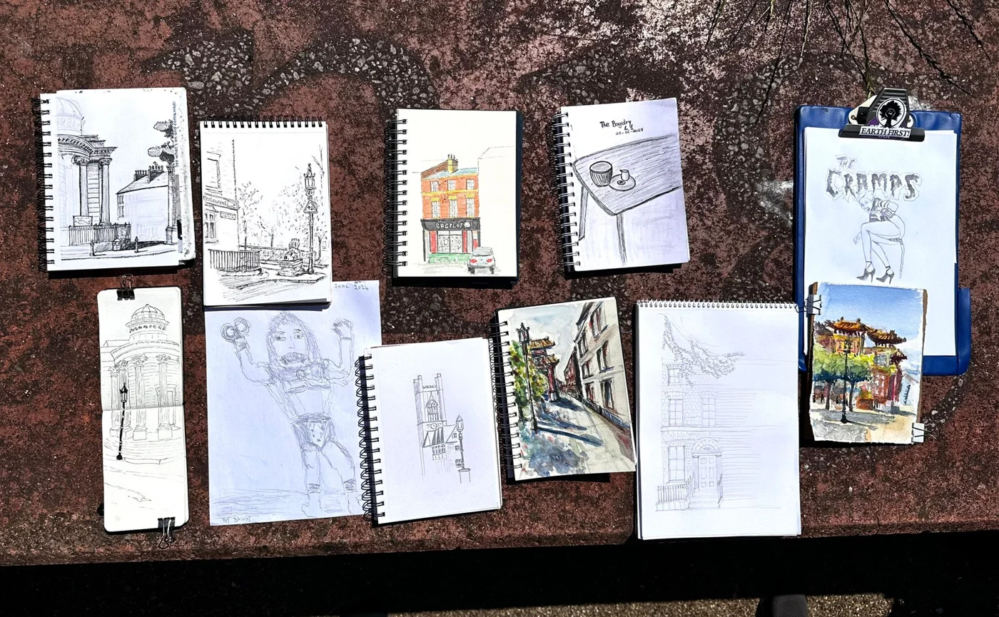 Sketches and artwork from our visit to Bagelry, Chinese Arch