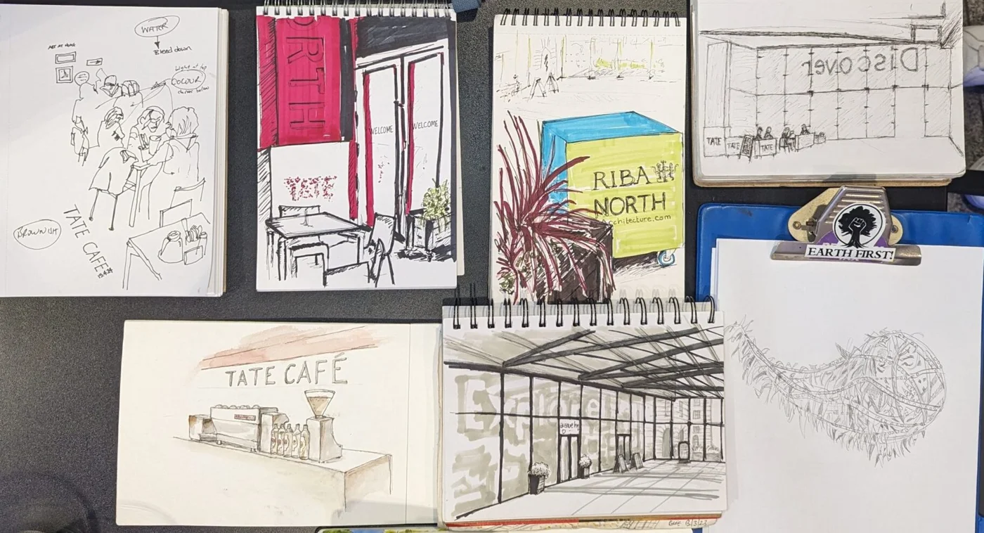 Sketches and artwork from our visit to Cafe @ Tate + RIBA North