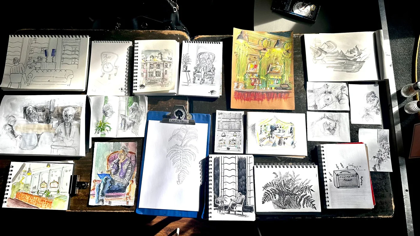 Sketches and artwork from our visit to Leaf Cafe, Bold Street