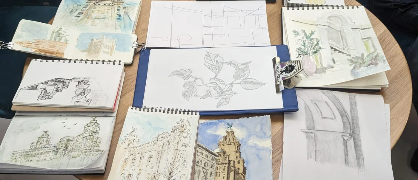 Sketches and artwork from our visit to Relish cafe, Liver Building