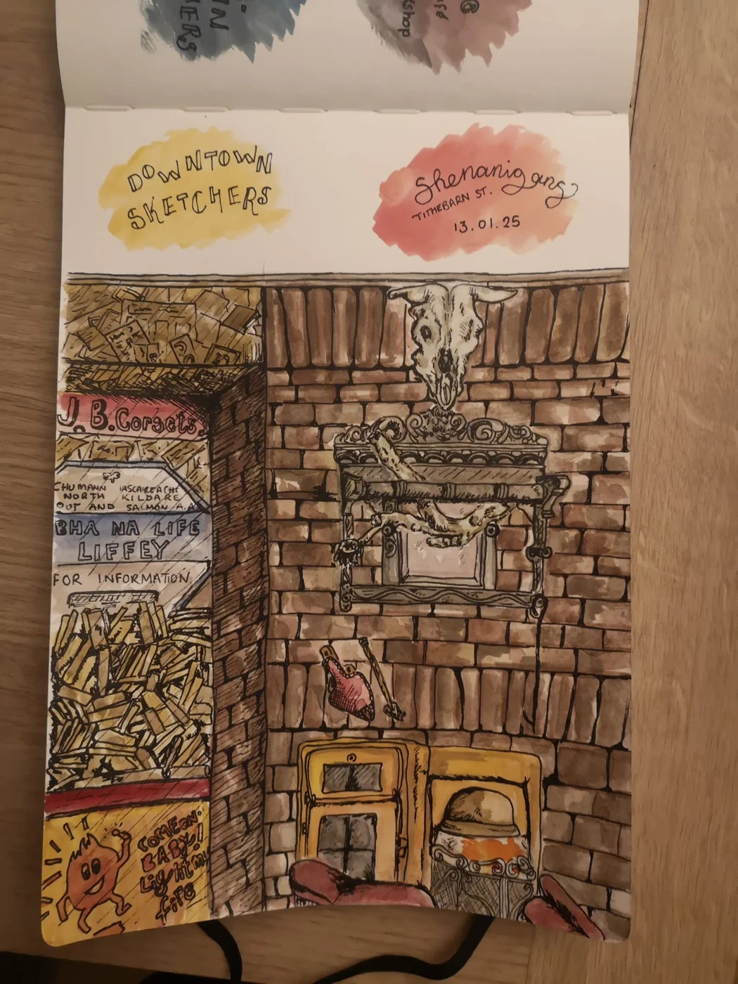 Sketches and artwork from our visit to Shenanigans Bar