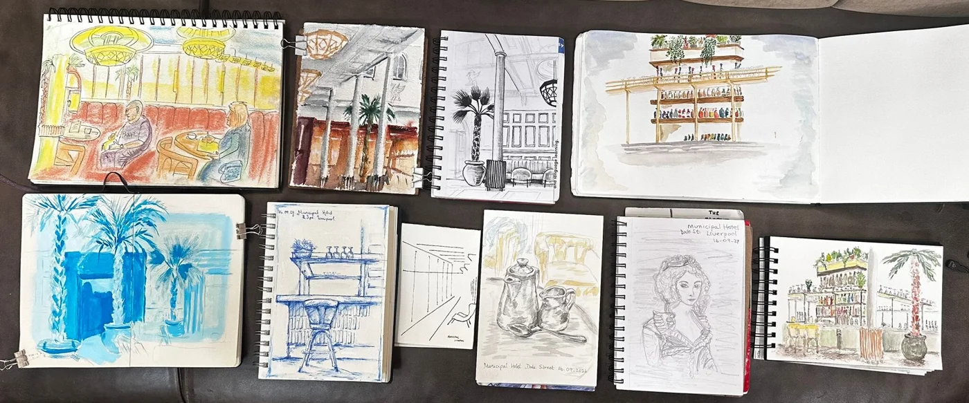 Sketches and artwork from our visit to The Municipal Hotel