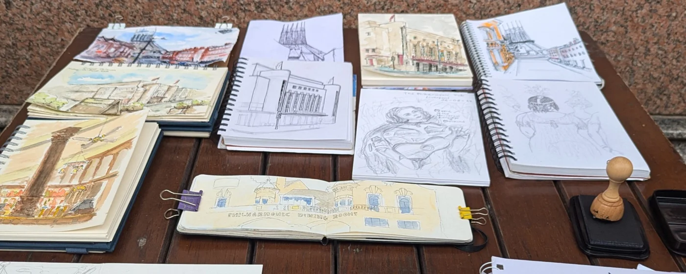 Sketches and artwork from our visit to The Philharmonic Dining Rooms