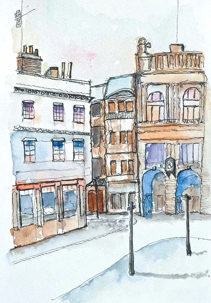 Mike Gundry's urban sketch of Moorfields and Exchange Station, Liverpool, from the 2025 book
