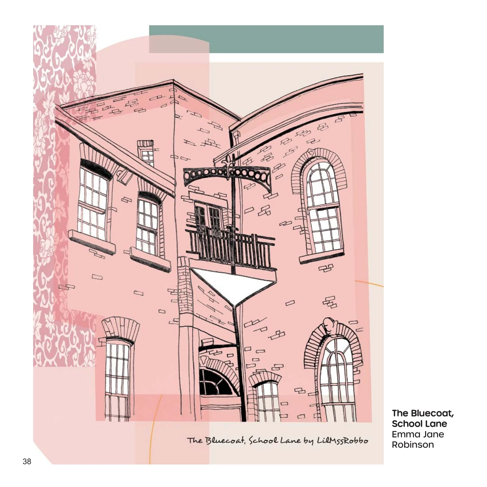 Emma Jane Robinson’s colourful pink and green artwork of the Bluecoat on School Lane, Liverpool
